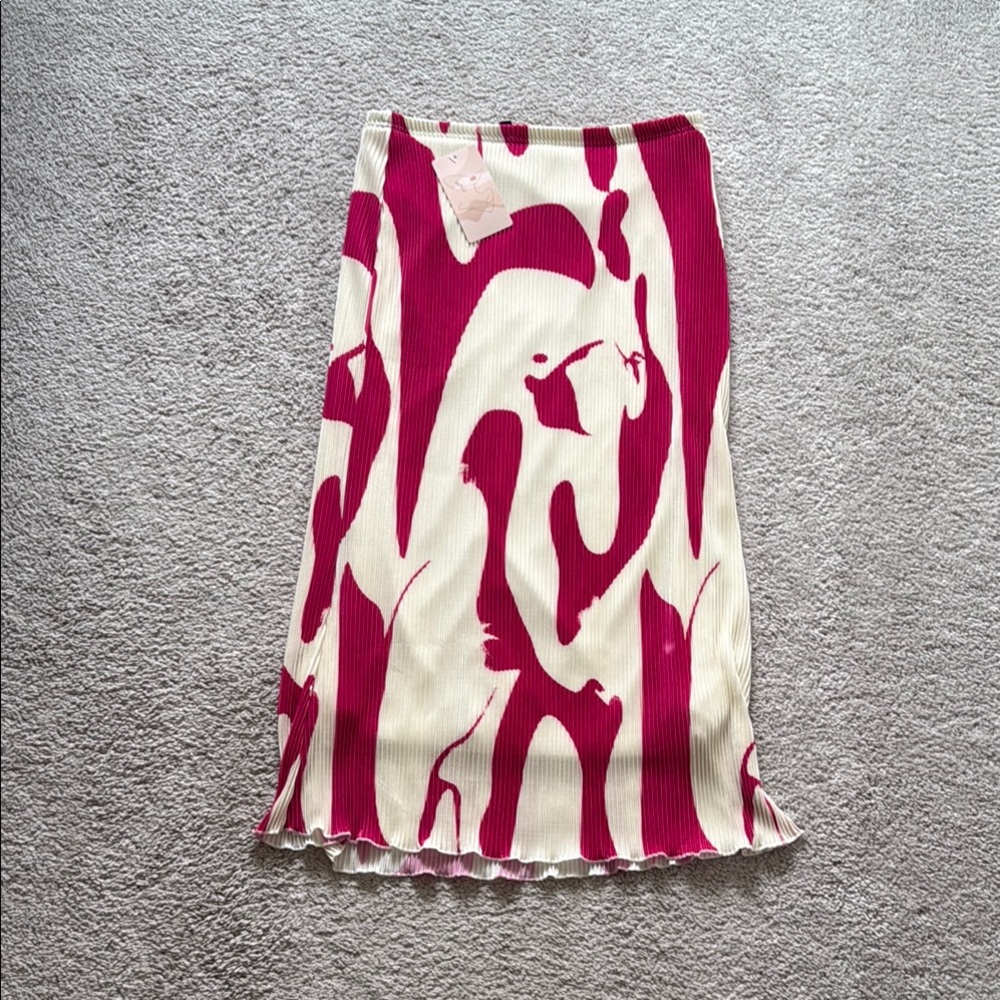 Pink Asymmetrical Ruffled Midi Skirt